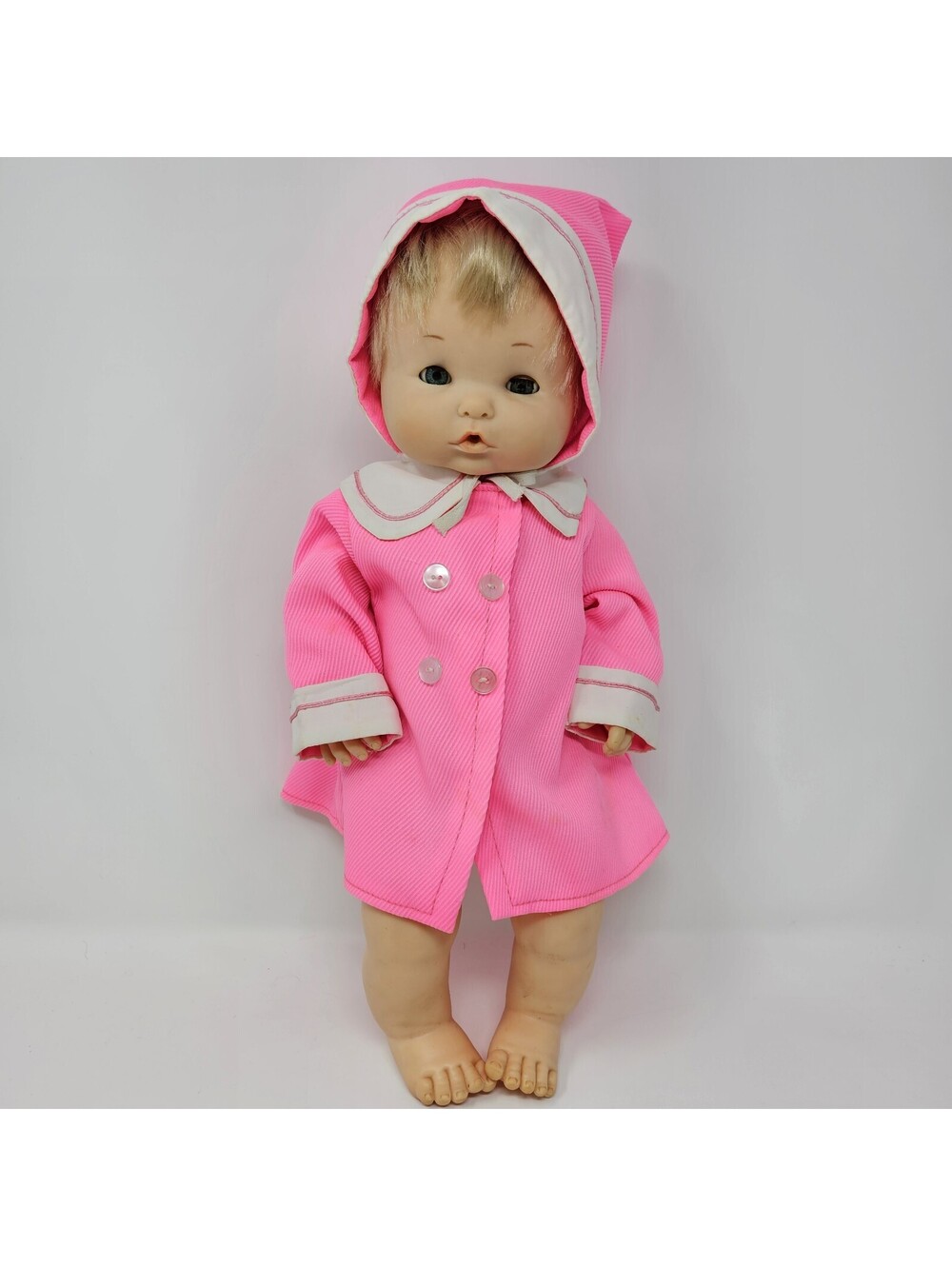 Vintage Famosa Doll Vinyl Drinks Wets 15" Rooted Hair Blinking Eyes Made Spain